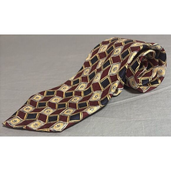 ROBERT TALBOTT Geometric Silk Tie Hand Sewn Red Yellow USA Made - Picture 1 of 9